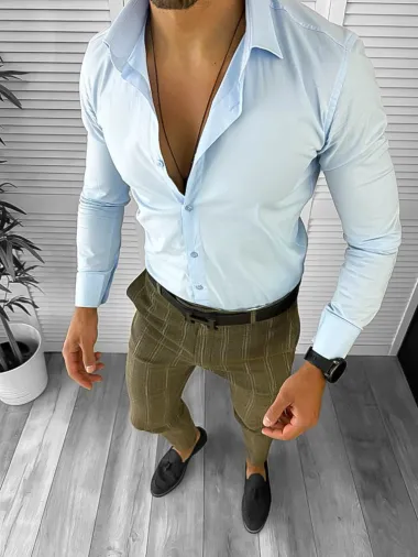 Pantaloni barbati eleganti kaki in dungi B1630 B2-5.1